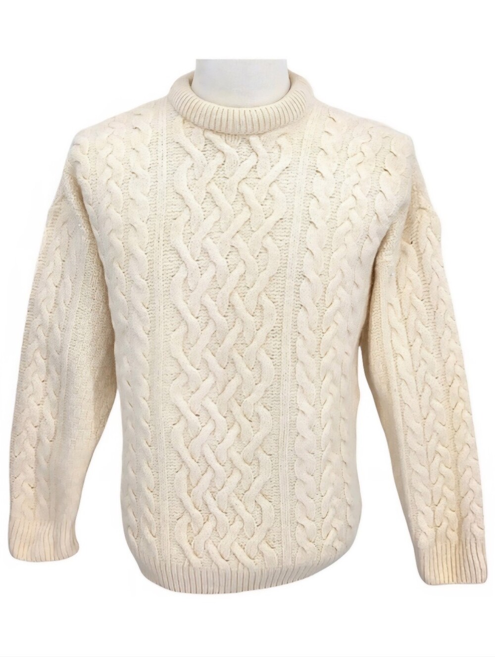 Aran Crafts Ireland 100% Merino Wool Cable Knit Fisherman Sweater XL Cream
